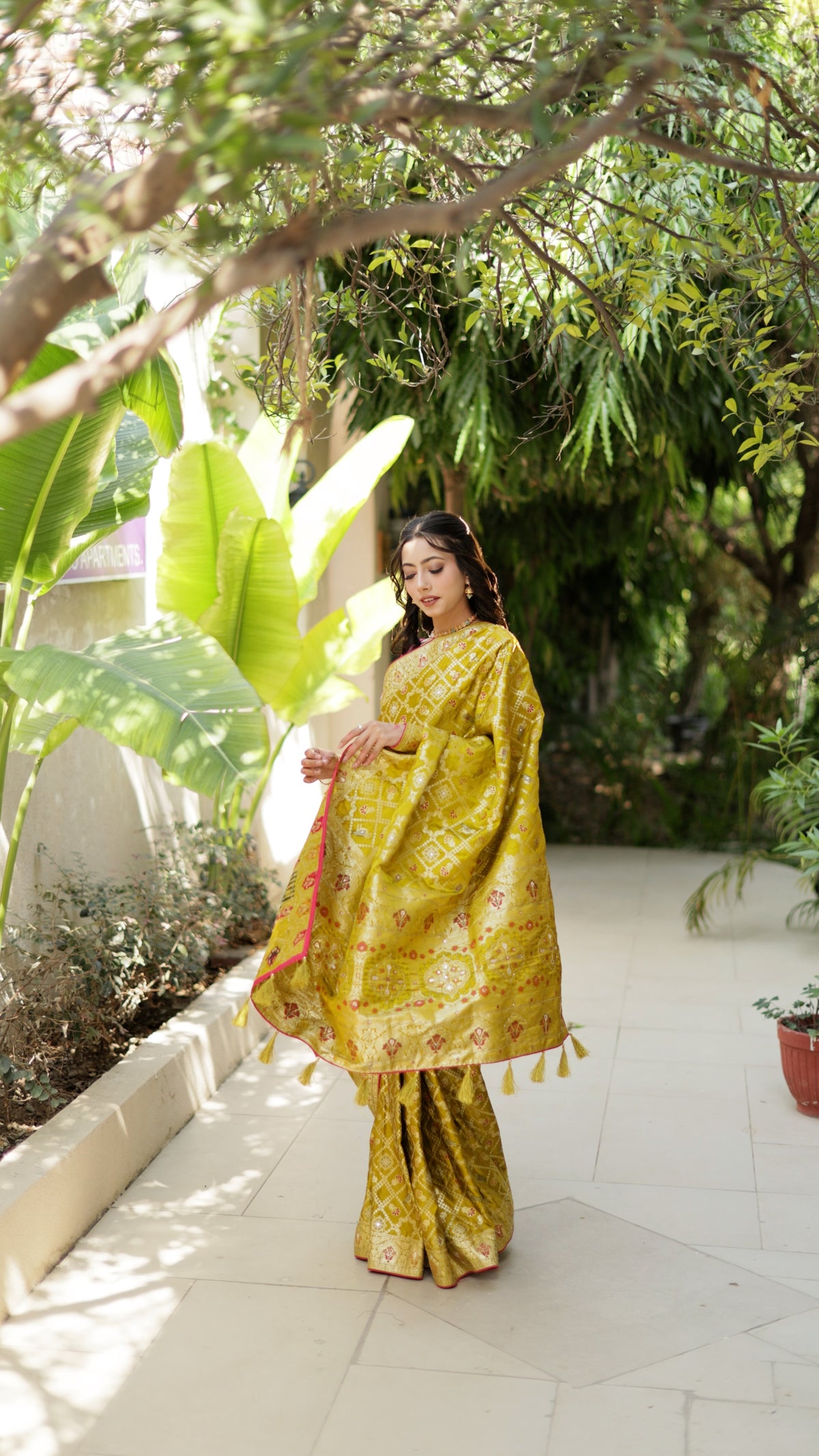 Parrot Green Bandhani Silk Saree