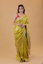 Parrot Green Bandhani Silk Saree