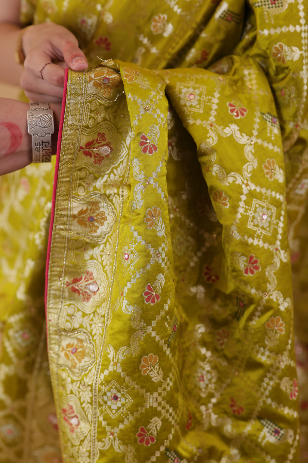 Parrot Green Bandhani Silk Saree