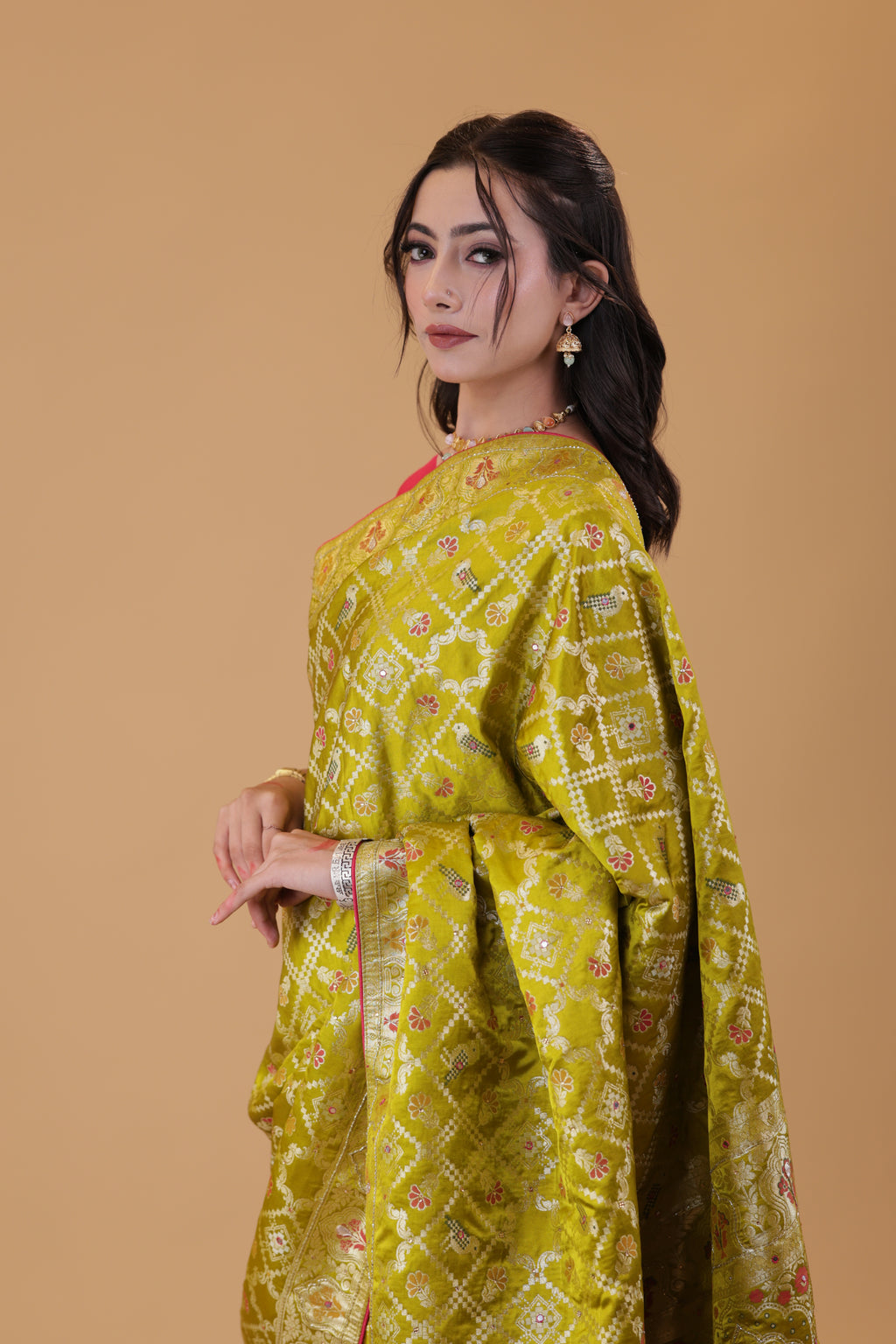 Parrot Green Bandhani Silk Saree