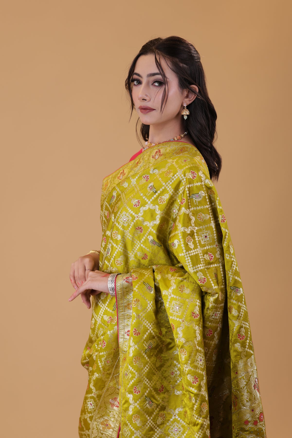 Parrot Green Bandhani Silk Saree