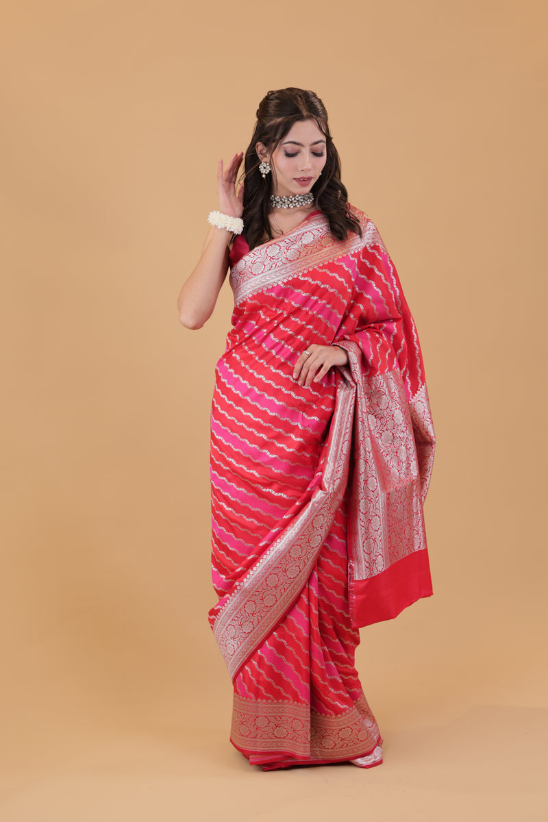 Pink Leheriya Silk Saree