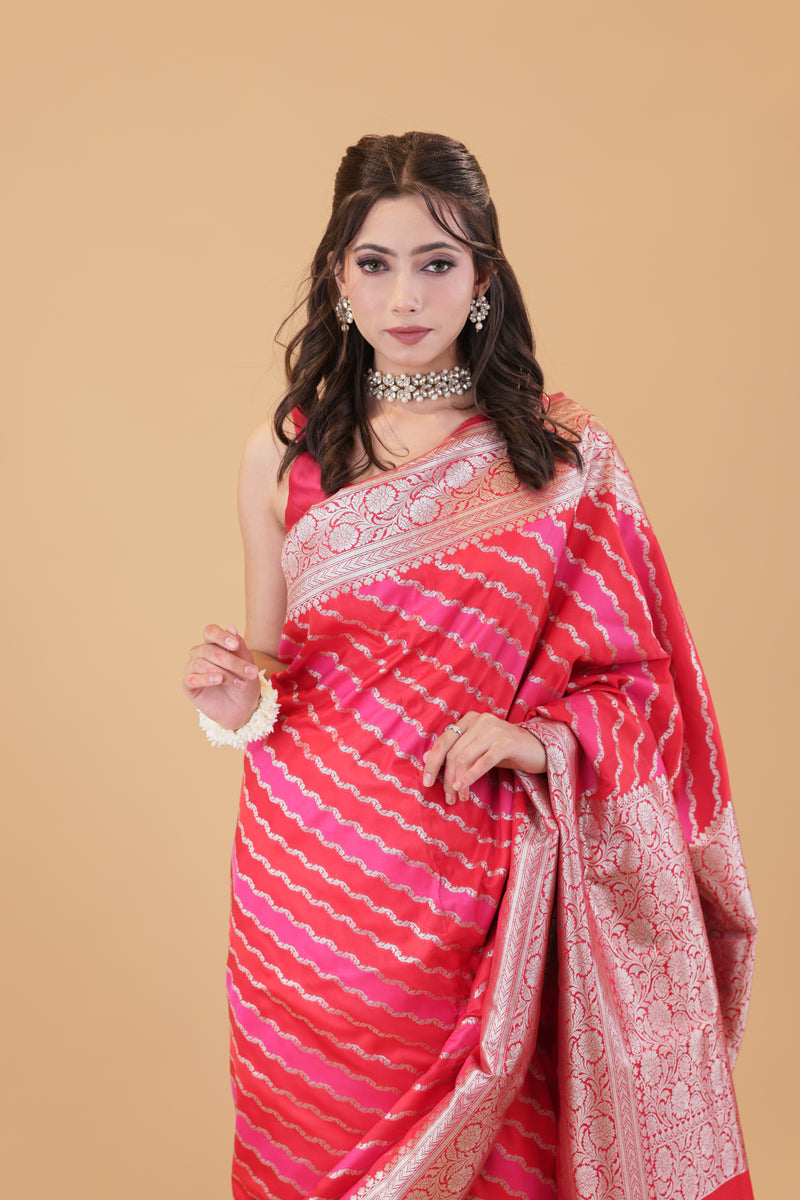 Pink Leheriya Silk Saree