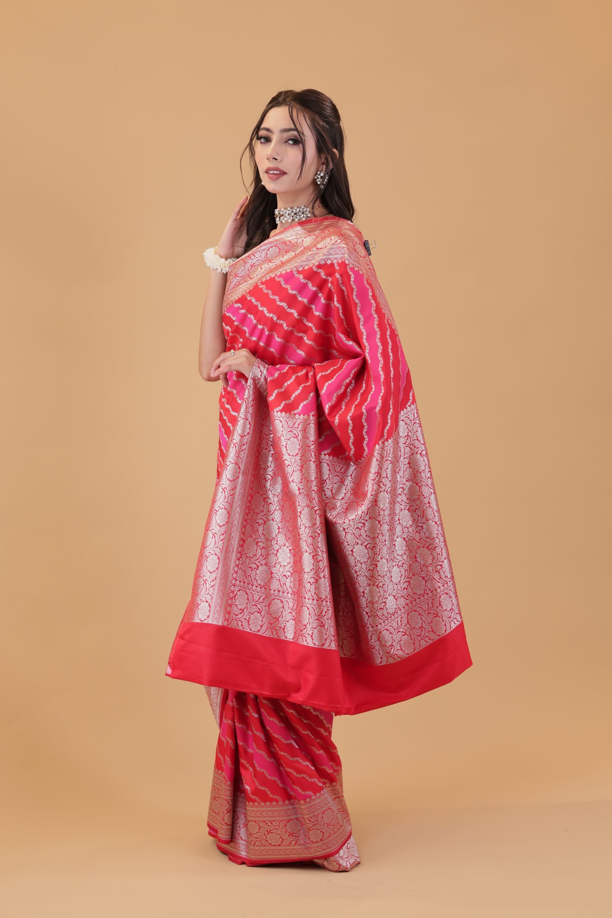 Pink Leheriya Silk Saree