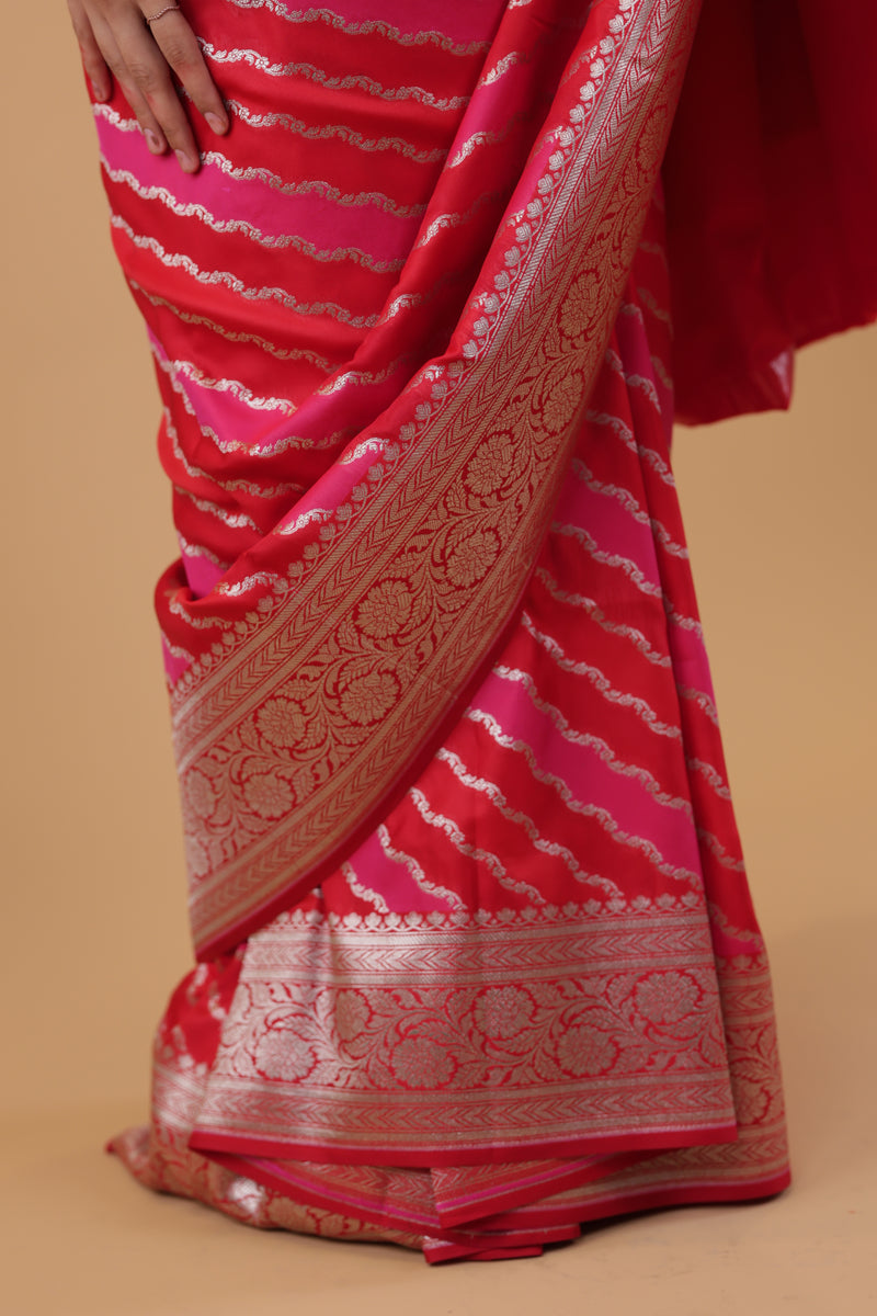 Pink Leheriya Silk Saree