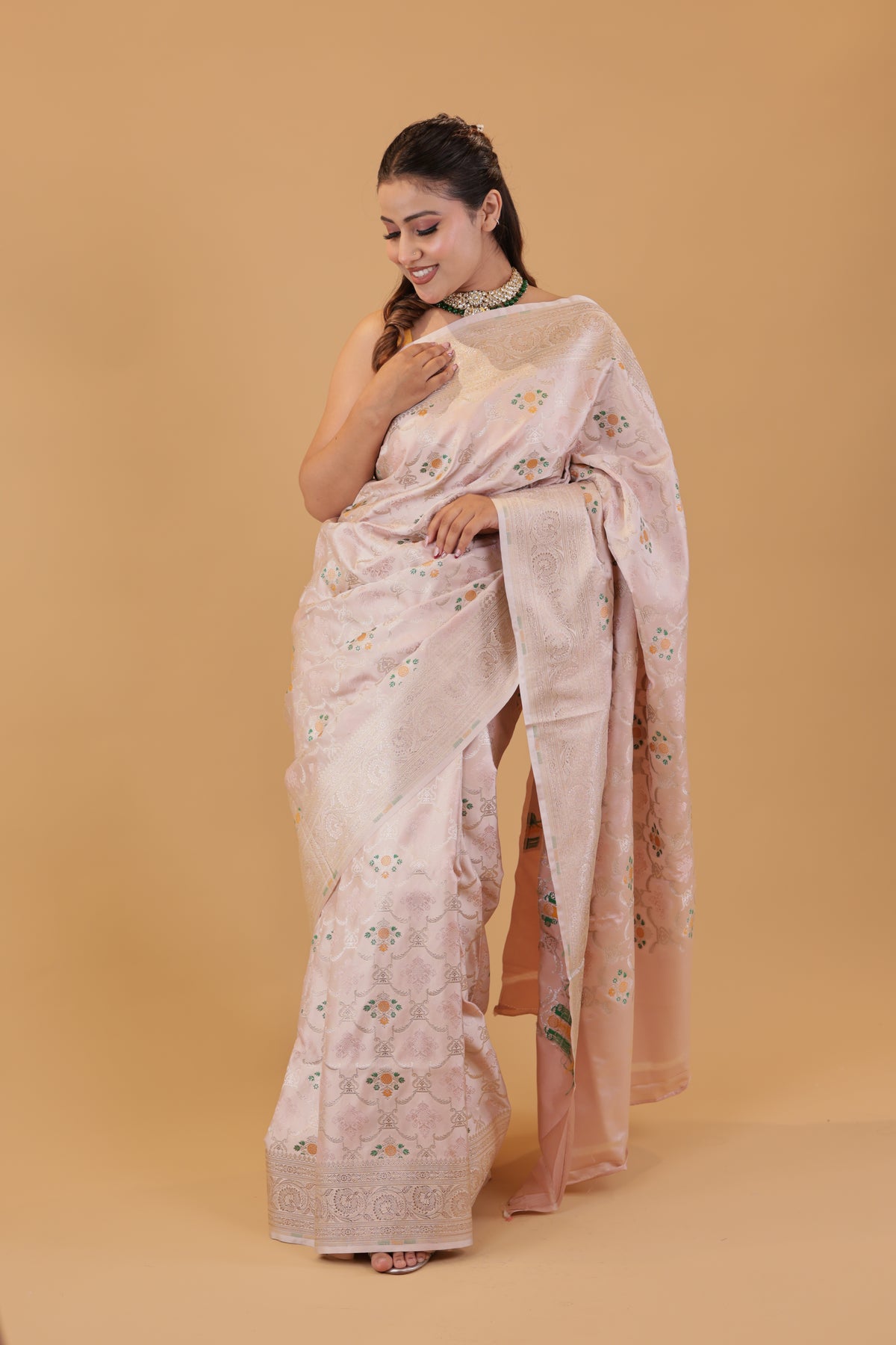 Pastel Katan Tanchoi Meenakari Saree