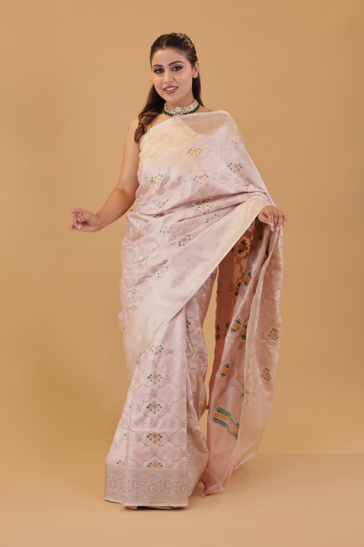 Pastel Katan Tanchoi Meenakari Saree