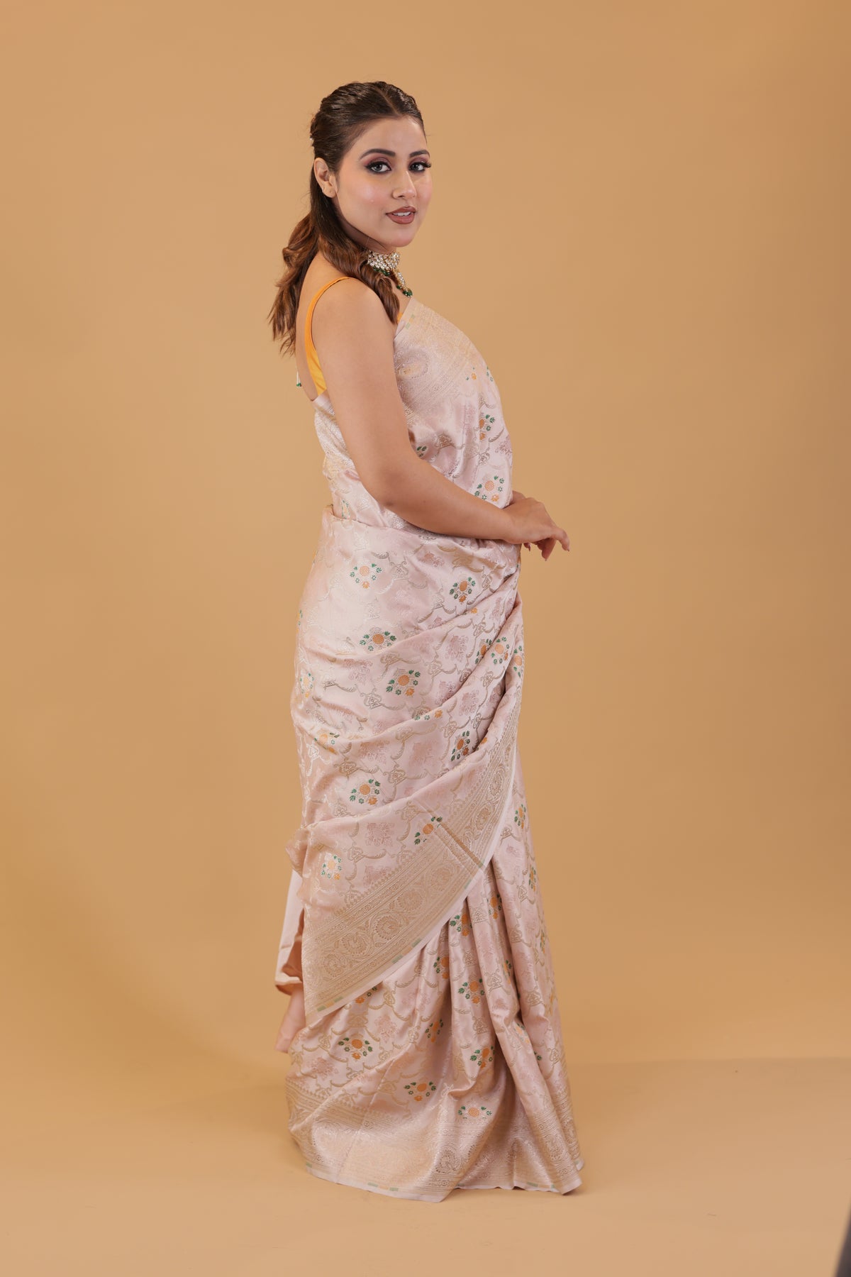 Pastel Katan Tanchoi Meenakari Saree