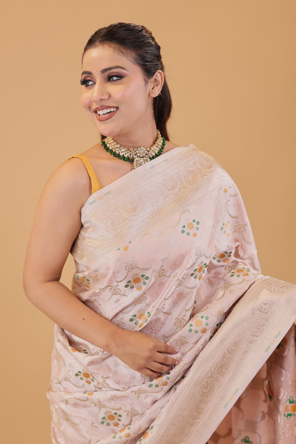 Pastel Katan Tanchoi Meenakari Saree