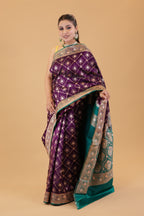 Purple-Green Contrast Silk Saree