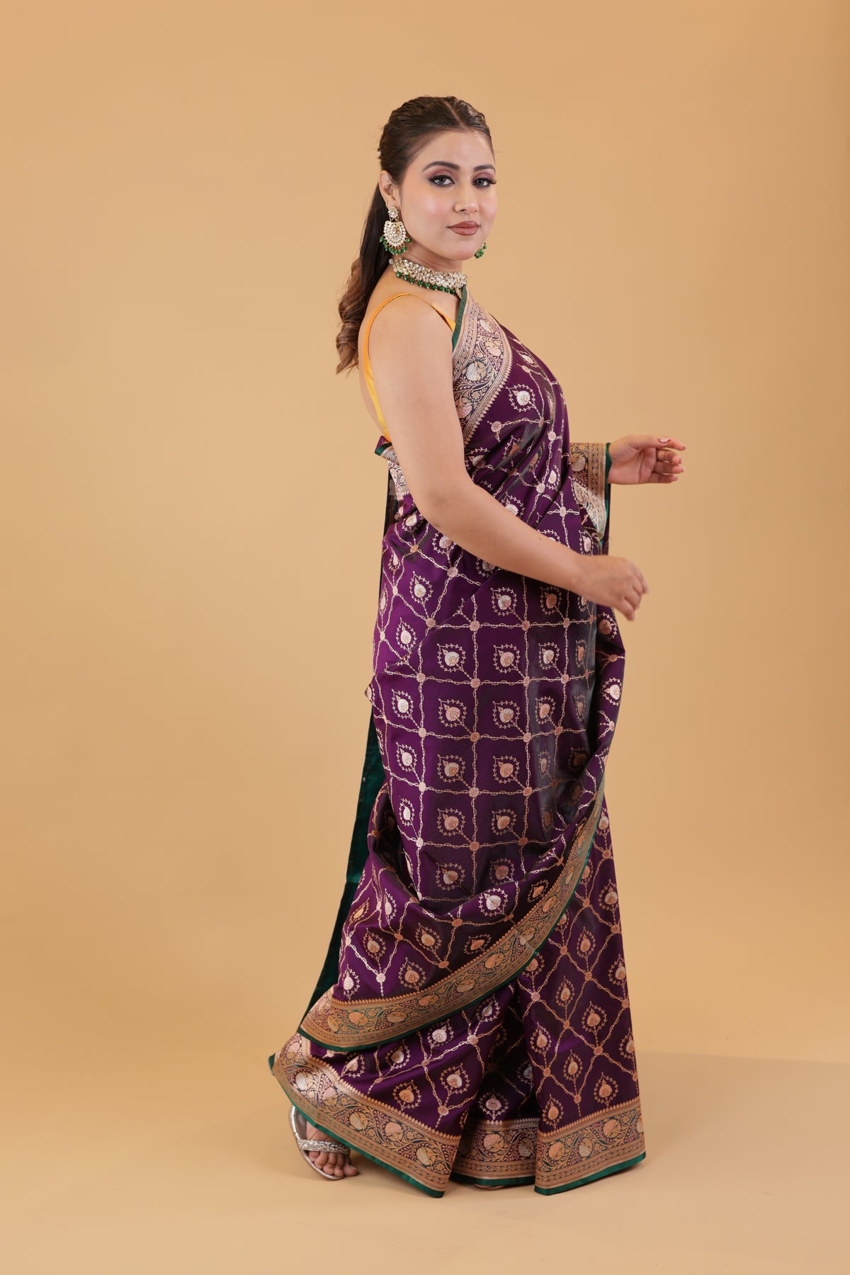 Purple-Green Contrast Silk Saree