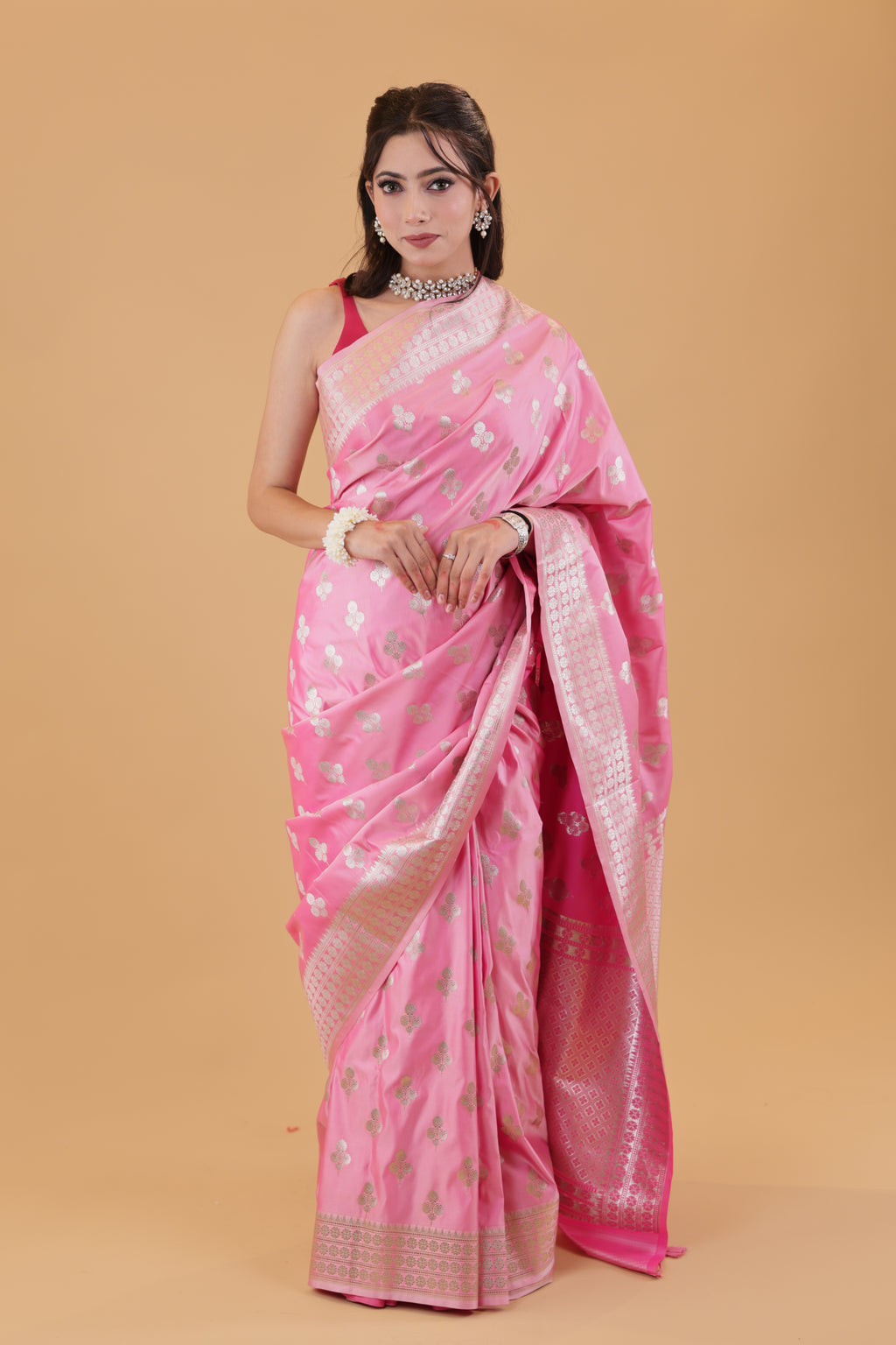Pastel Pink Silver Zari Saree