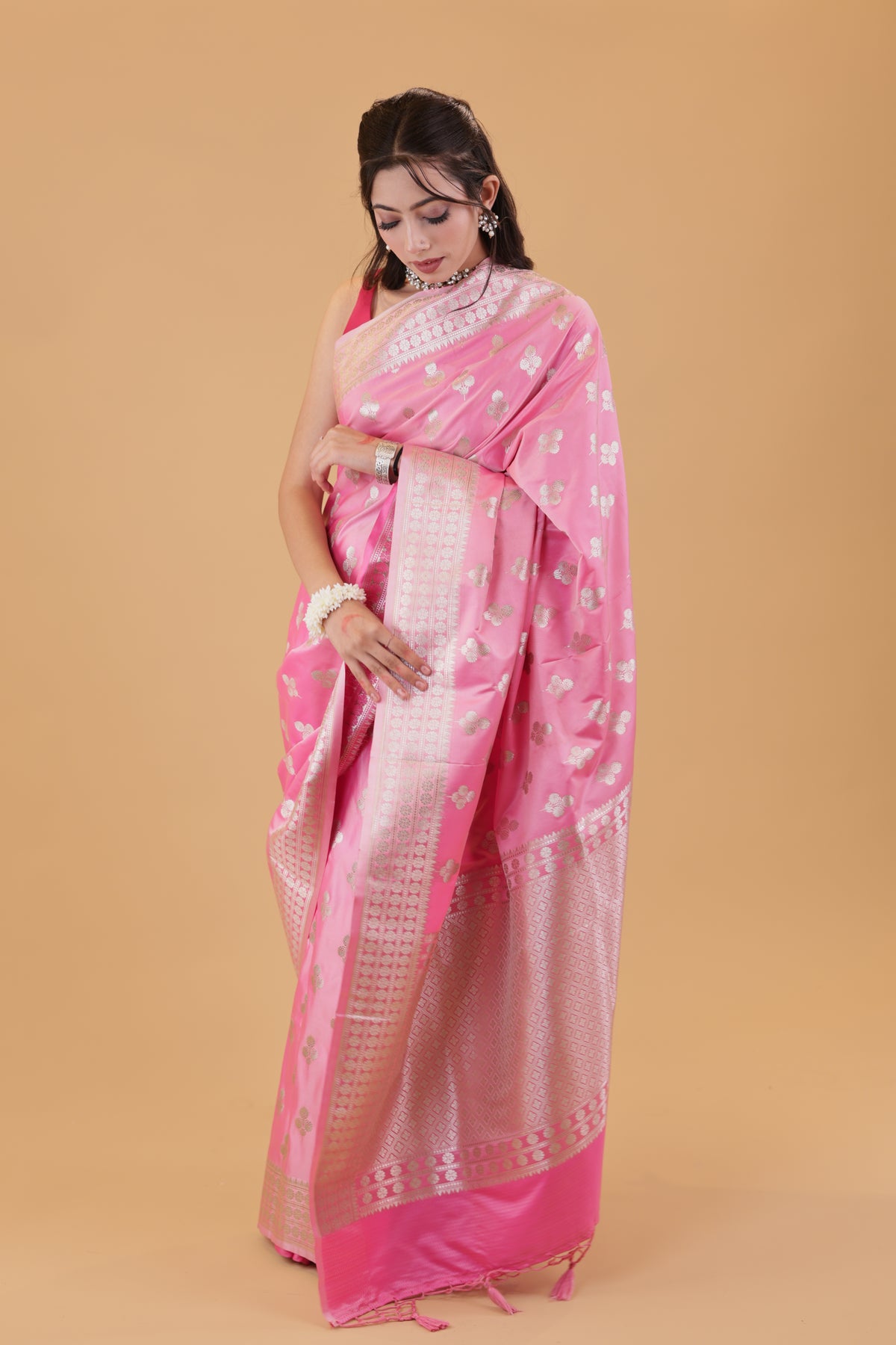 Pastel Pink Silver Zari Saree