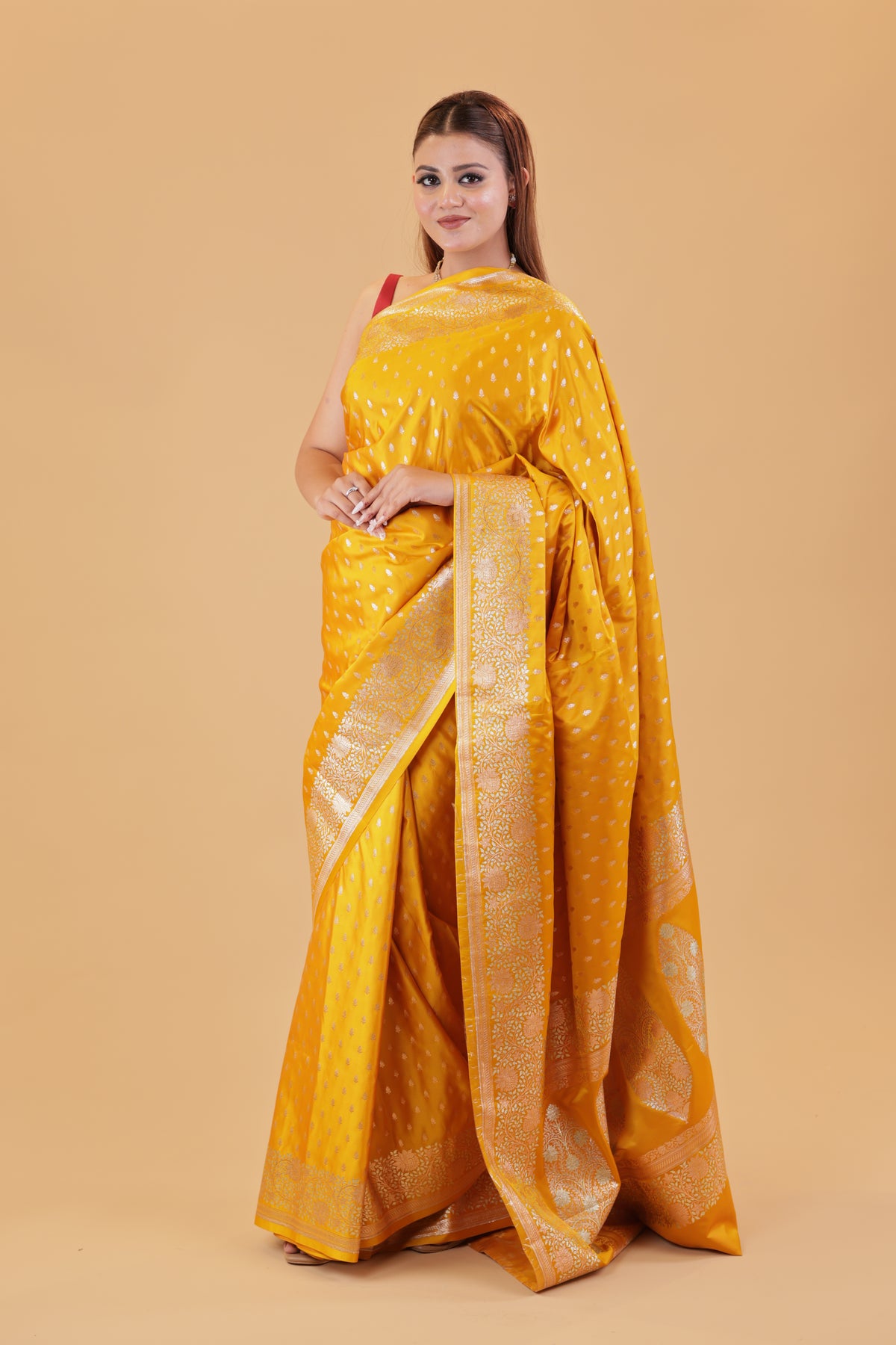 Mustard Meenakari Katan Silk