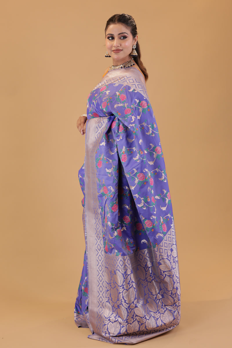 Lavender  Floral Jaal Katan Silk