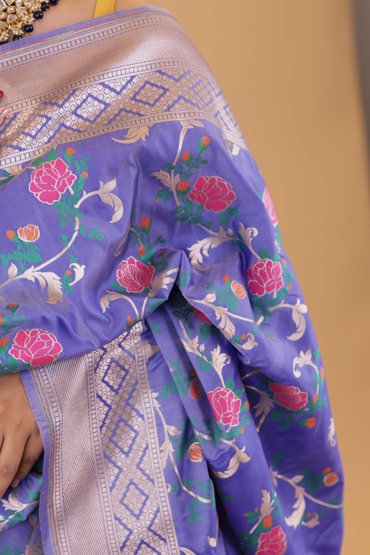 Lavender  Floral Jaal Katan Silk