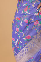 Lavender  Floral Jaal Katan Silk