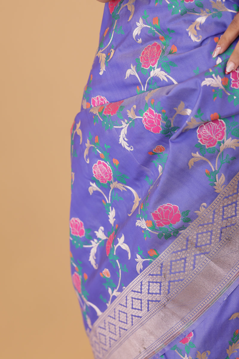 Lavender  Floral Jaal Katan Silk