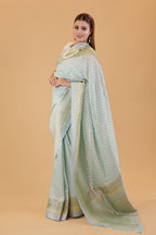 Aqua Blue Georgette Saree Hand-Brush