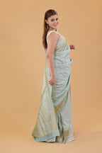 Aqua Blue Georgette Saree Hand-Brush