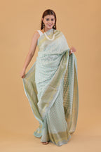 Aqua Blue Georgette Saree Hand-Brush