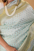 Aqua Blue Georgette Saree Hand-Brush