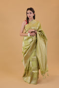 Neon Parrot Green Shimmery Saree