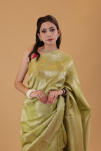 Neon Parrot Green Shimmery Saree
