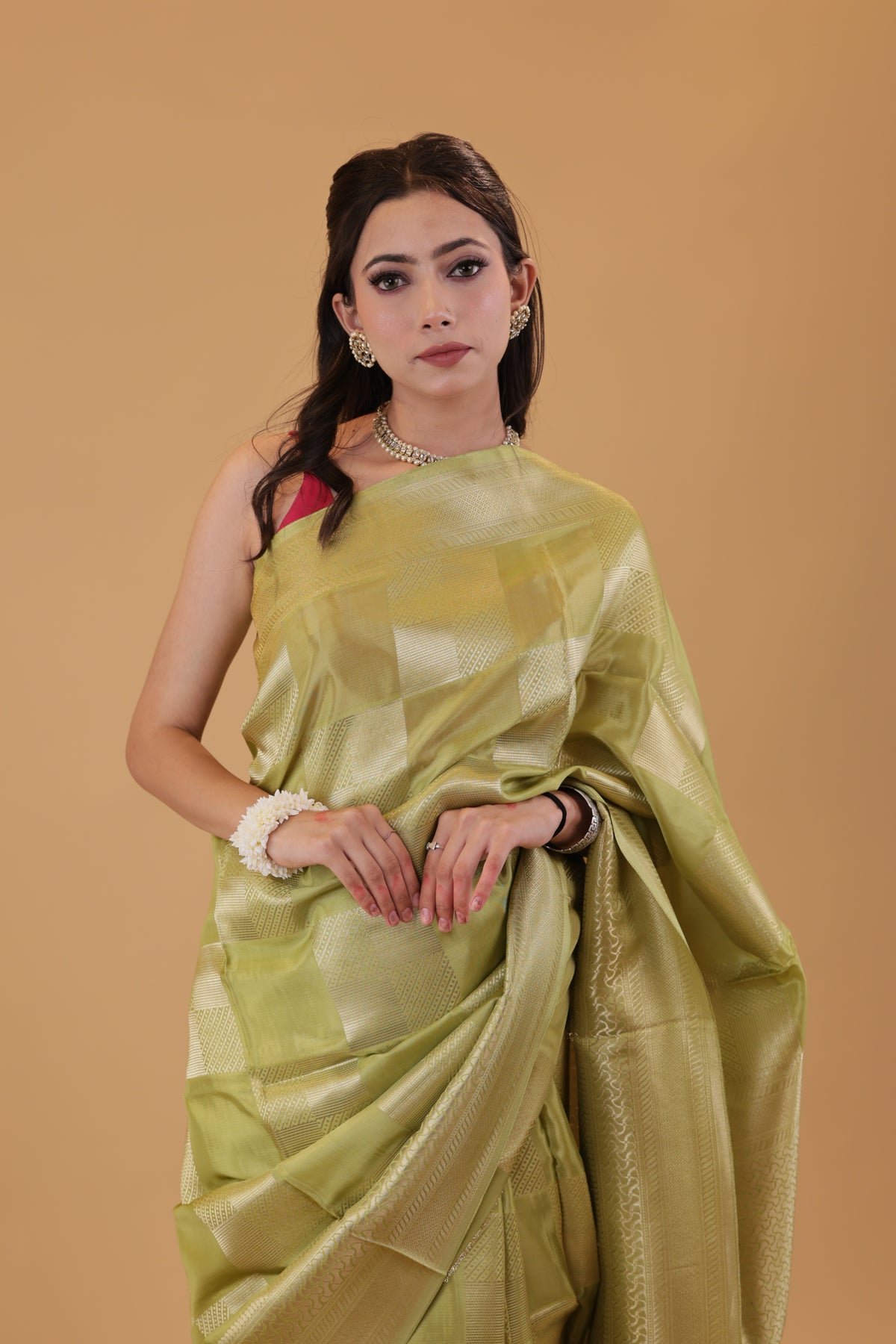 Neon Parrot Green Shimmery Saree