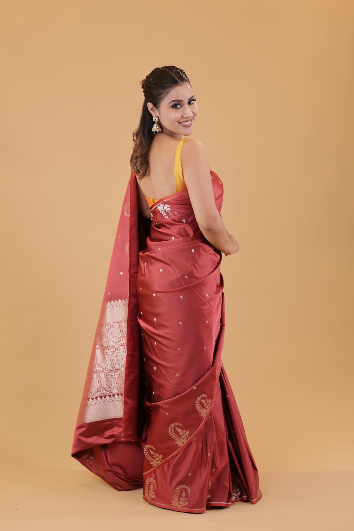 Rust Silk Zari Booti Saree