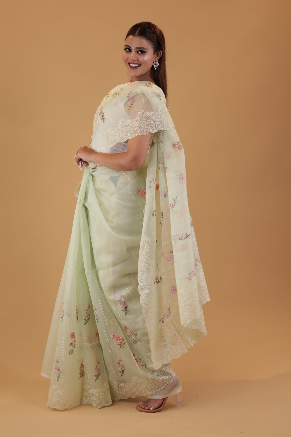 Light Green Organza Thread Saree