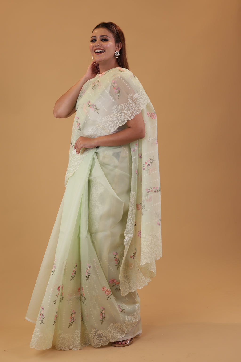 Light Green Organza Thread Saree