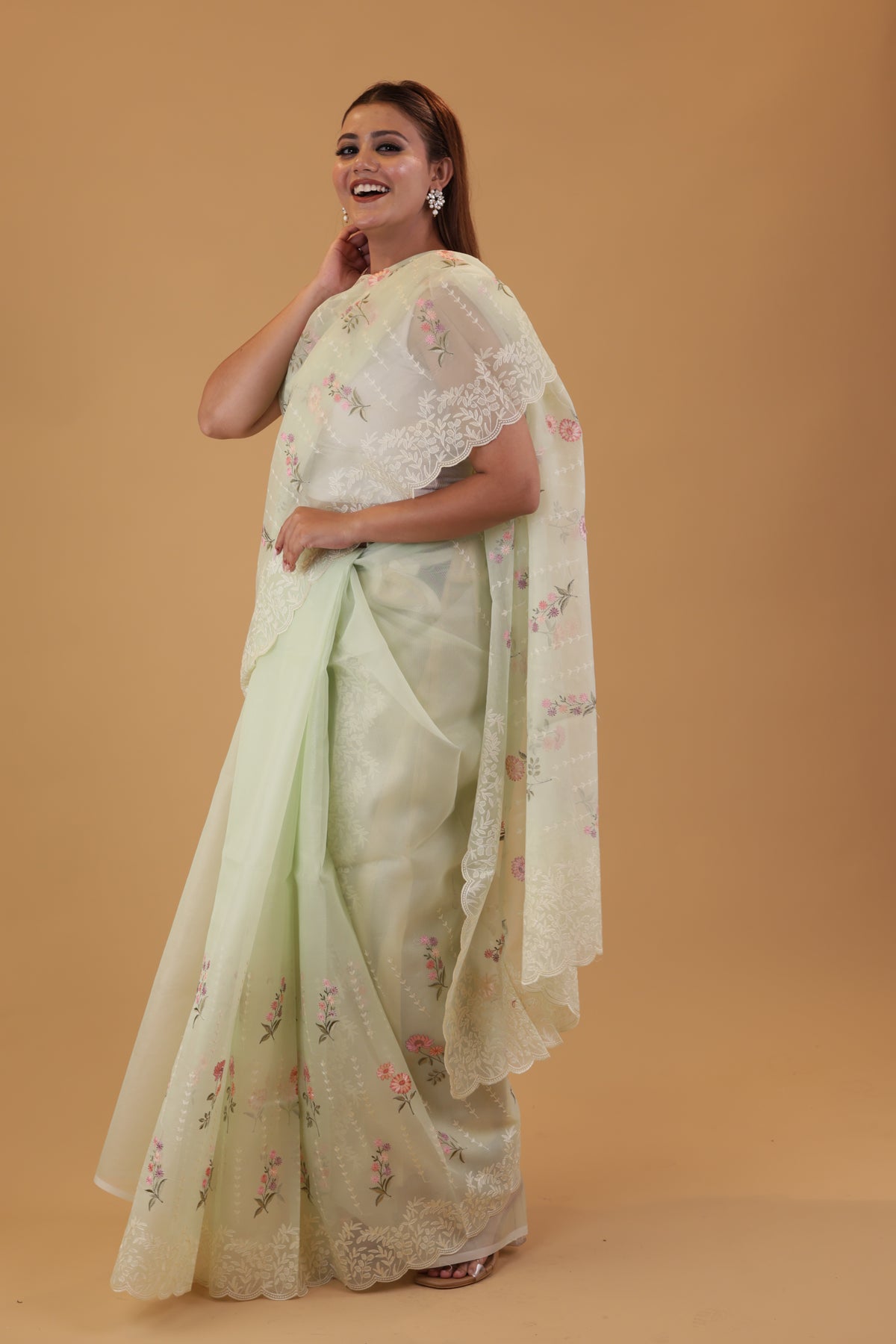 Light Green Organza Thread Saree