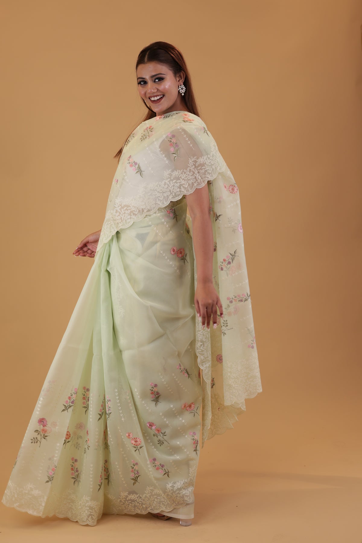 Light Green Organza Thread Saree