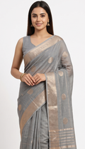 Grey Linen Booti Zari Saree