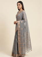 Grey Linen Booti Zari Saree