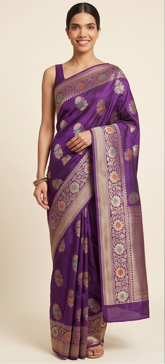 Purple Banarasi Meenakari Saree