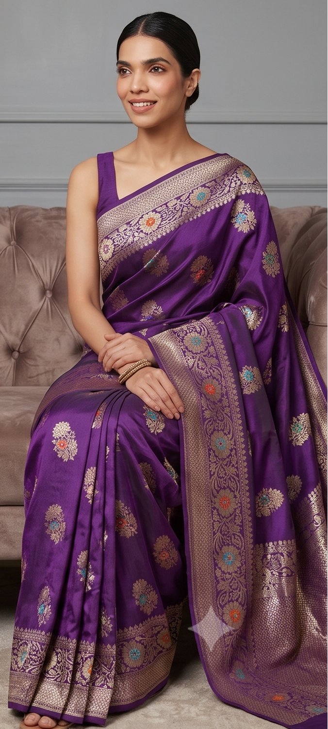 Purple Banarasi Meenakari Saree