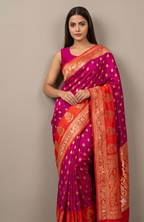 Orange Magenta Banarasi Soft Silk
