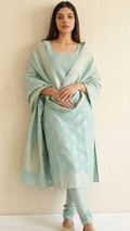 Light Aqua Banarasi Linen Suit