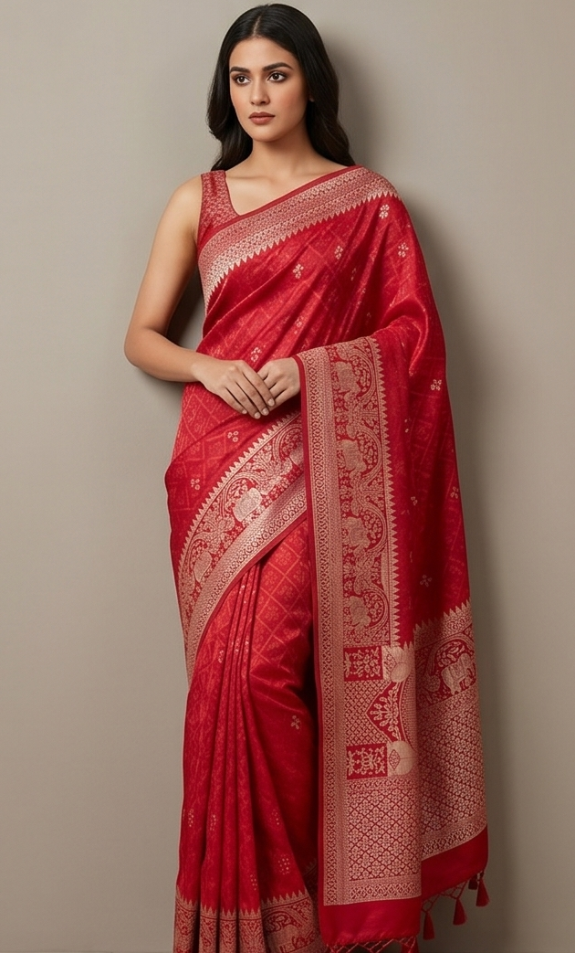 Red Banarasi Silk Tanchoi Saree