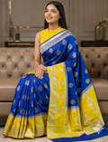 Yellow Blue Banarasi Silk Saree