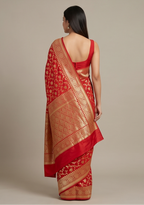 Red Saree with Golden Zari Jaal Work
