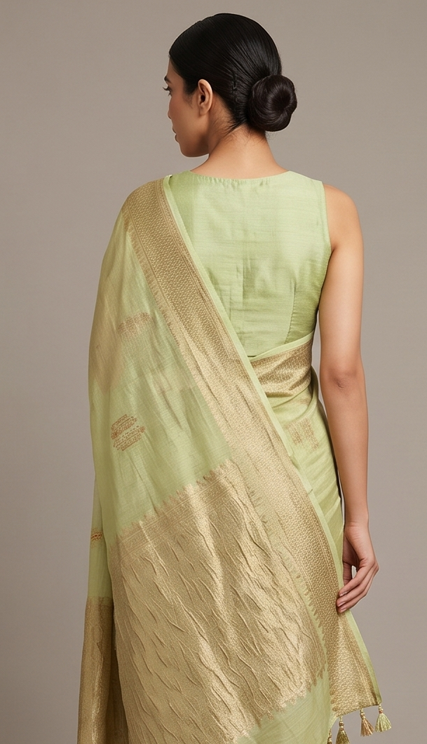 Pista Green Crushed Cotton Saree