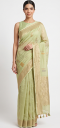 Pista Green Crushed Cotton Saree