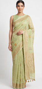 Pista Green Crushed Cotton Saree