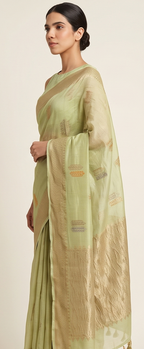 Pista Green Crushed Cotton Saree