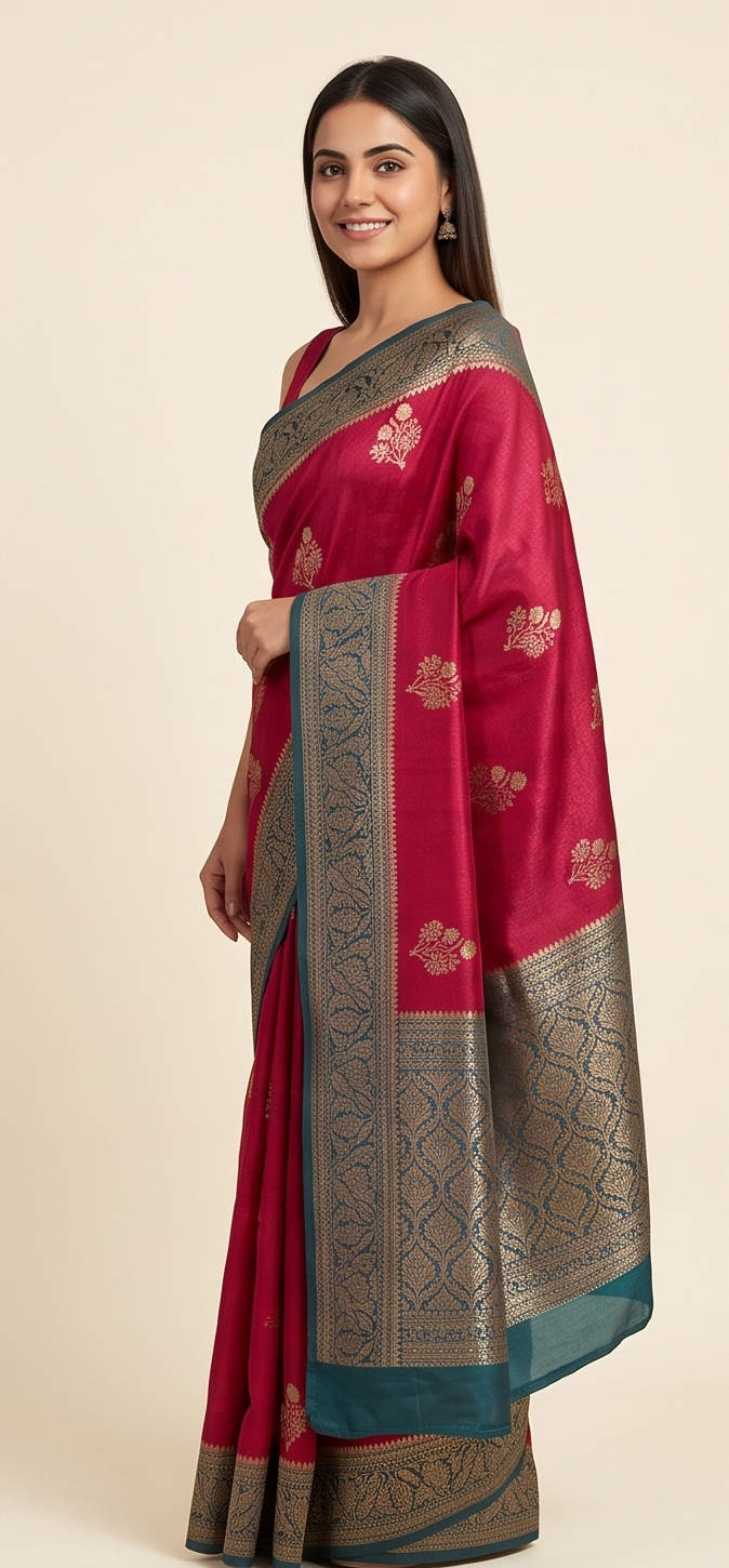 Magenta Pink Meenakari floral Banarasi