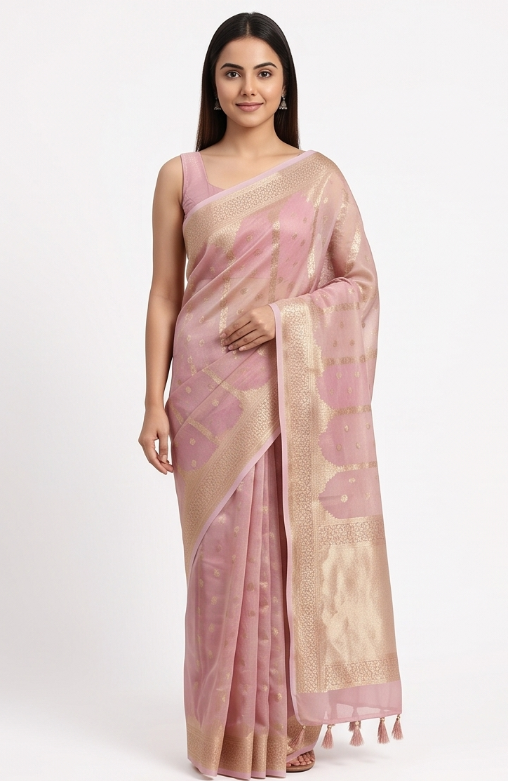Light Pink Pastel Organza Saree