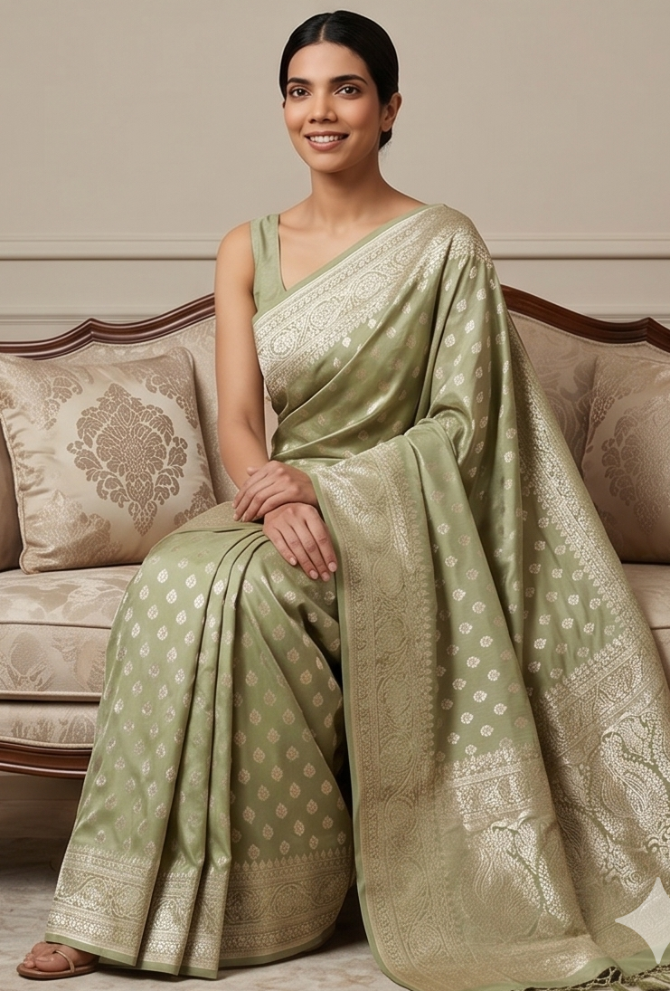 Pastel Green Silver Zari Saree